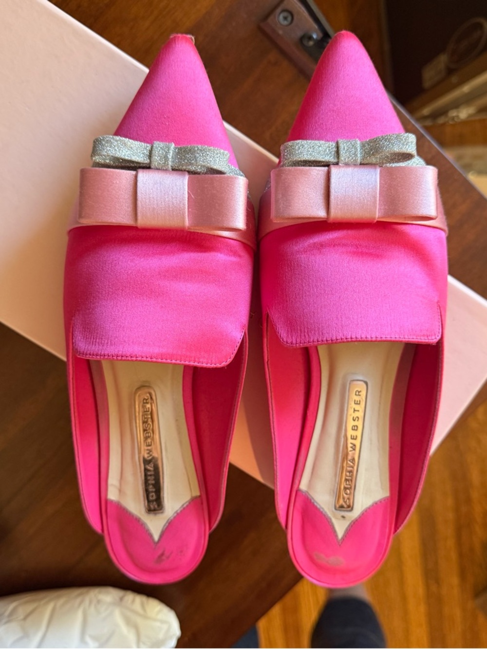 Sophia Webster Pink Satin Andie Pointed-Toe Bow Mule Slipper - Picture 2 of 9